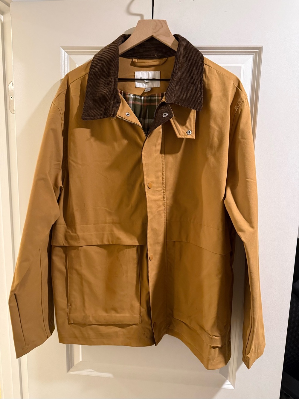 Men's Tan Field Jacket with Brown Corduroy Collar